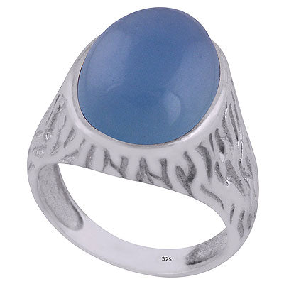 Stunning Handcrafted Oxidised Work Around Blue Chalcedony Oval Shape 925 Sterling Solid Silver Ring - R3402258-58