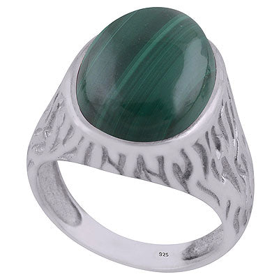 Stunning Handcrafted Oxidised Work Around Malachite Oval Shape 925 Sterling Solid Silver Ring - R3402258-59