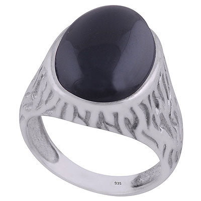 Stunning Handcrafted Oxidised Work Around Black Onyx Oval Shape 925 Sterling Solid Silver Ring - R3402258-61