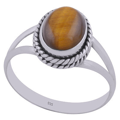 Stunning Wire Work Around Tiger's Eye Oval Shape 925 Sterling Solid Silver Ring - R3402263-46
