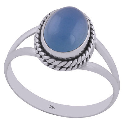 Stunning Wire Work Around Blue Chalcedony Oval Shape 925 Sterling Solid Silver Ring - R3402263-51