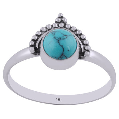 Beautiful Rawa Work Around Turquoise Round Shape 925 Sterling Solid Silver Ring - R3402276-53