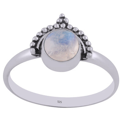 Beautiful Rawa Work Around Rainbow Moonstone Round Shape 925 Sterling Solid Silver Ring - R3402276-54