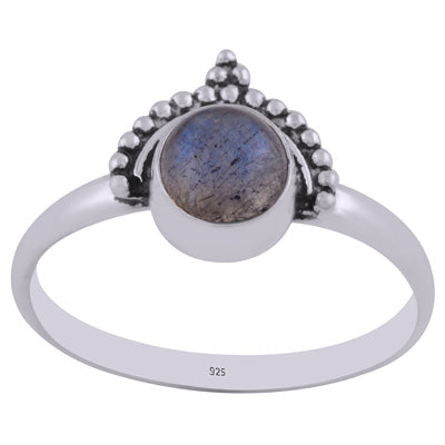 Beautiful Rawa Work Around Labradorite Round Shape 925 Sterling Solid Silver Ring - R3402276-55