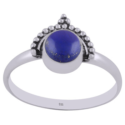 Beautiful Rawa Work Around Lapis Round Shape 925 Sterling Solid Silver Ring - R3402276-56