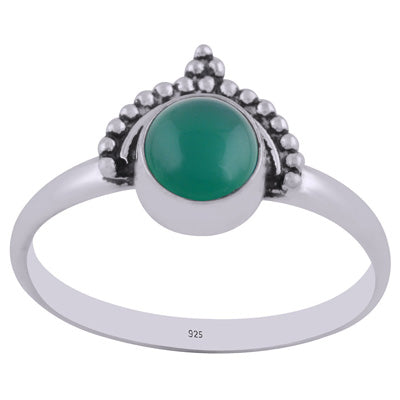 Beautiful Rawa Work Around Green Onyx Round Shape 925 Sterling Solid Silver Ring - R3402276-57