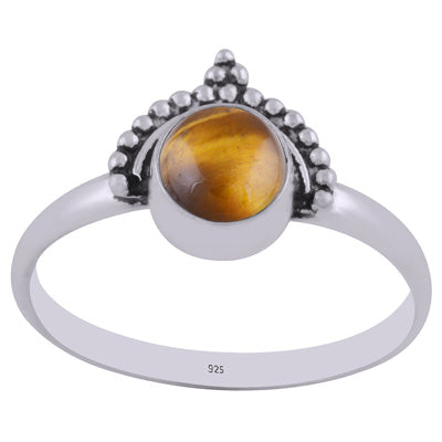 Beautiful Rawa Work Around Tiger's Eye Round Shape 925 Sterling Solid Silver Ring - R3402276-58