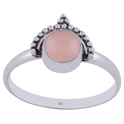 Beautiful Rawa Work Around Rose Quartz Round Shape 925 Sterling Solid Silver Ring - R3402276-59