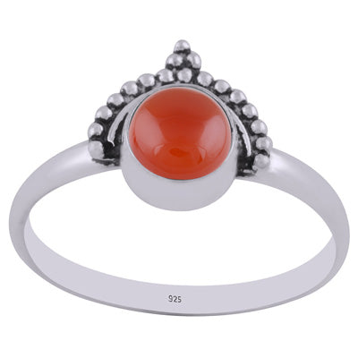Beautiful Rawa Work Around Carnelian Round Shape 925 Sterling Solid Silver Ring - R3402276-61