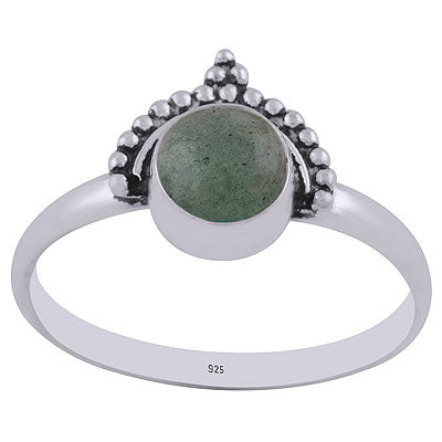 Beautiful Rawa Work Around Green Aventurine Round Shape 925 Sterling Solid Silver Ring - R3402276-62