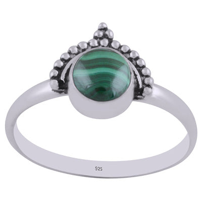 Beautiful Rawa Work Around Malachite Round Shape 925 Sterling Solid Silver Ring - R3402276-65