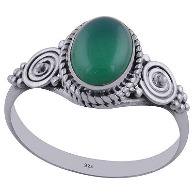 Stunning Coil Wire Work Around Green Onyx Oval Shape 925 Sterling Solid Silver Ring - R3402282-31