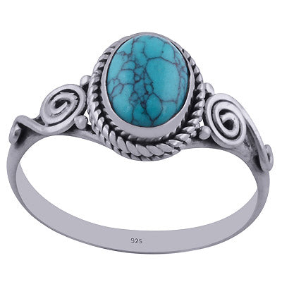 Gorgeous Wire Work Around Turquoise Oval Shape 925 Sterling Solid Silver Ring - R3402283-10