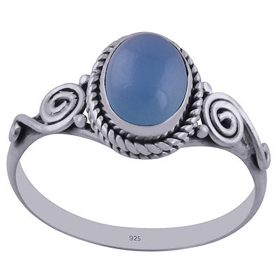 Gorgeous Wire Work Around Blue Chalcedony Oval Shape 925 Sterling Solid Silver Ring - R3402283-135