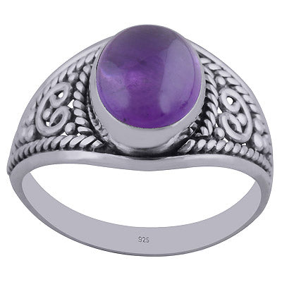Beautifully Handcrafted Wire Work Around Amethyst Oval Shape 925 Sterling Solid Silver Ring - R3402288-1