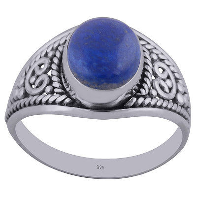 Beautifully Handcrafted Wire Work Around Lapis Oval Shape 925 Sterling Solid Silver Ring - R3402288-26
