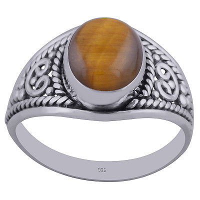Beautifully Handcrafted Wire Work Around Tiger's Eye Oval Shape 925 Sterling Solid Silver Ring - R3402288-35