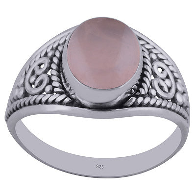 Beautifully Handcrafted Wire Work Around Rose Quartz Oval Shape 925 Sterling Solid Silver Ring - R3402288-39