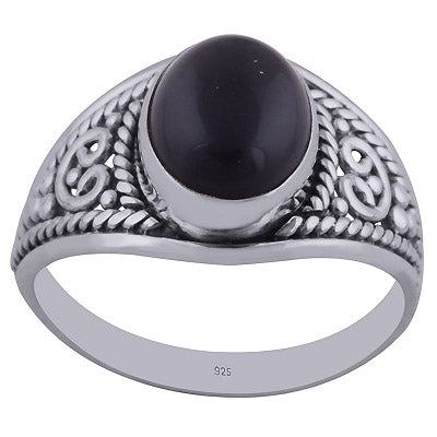 Beautifully Handcrafted Wire Work Around Black Onyx Oval Shape 925 Sterling Solid Silver Ring - R3402288-41