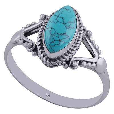 Stunning Handcrafted Rawa Work Around Turquoise Marquise Shape 925 Sterling Solid Silver Ring - R3402292-9