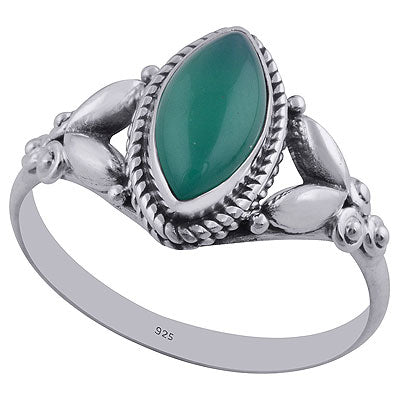 Gorgeous Embossed Work Around Green Onyx Marquise Shape 925 Sterling Solid Silver Ring - R3402296-32