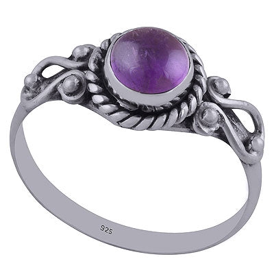 Alluring Coil work Around Amethyst Round Shape 925 Sterling Solid Silver Ring - R3402305-1