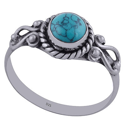 Alluring Coil work Around Turquoise Round Shape 925 Sterling Solid Silver Ring - R3402305-11