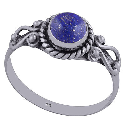 Alluring Coil work Around Lapis Round Shape 925 Sterling Solid Silver Ring - R3402305-33