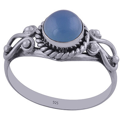 Alluring Coil work Around Blue Chalcedony Round Shape 925 Sterling Solid Silver Ring - R3402305-53