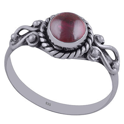 Alluring Coil work Around Garnet Round Shape 925 Sterling Solid Silver Ring - R3402305-6