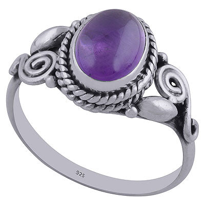 Alluring Coil Wire Work Around Amethyst Oval Shape 925 Sterling Solid Silver Ring - R3402308-1
