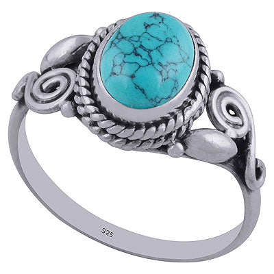 Alluring Coil Wire Work Around Turquoise Oval Shape 925 Sterling Solid Silver Ring - R3402308-10