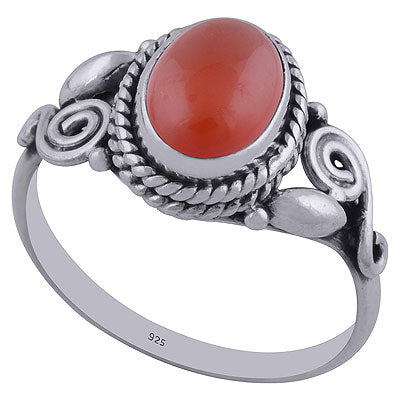 Alluring Coil Wire Work Around Carnelian Oval Shape 925 Sterling Solid Silver Ring - R3402308-32