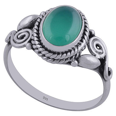 Alluring Coil Wire Work Around Green Onyx Oval Shape 925 Sterling Solid Silver Ring - R3402308-37