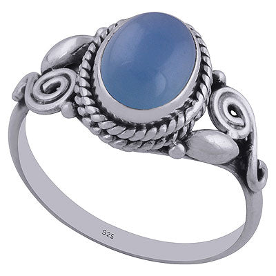 Alluring Coil Wire Work Around Blue Chalcedony Oval Shape 925 Sterling Solid Silver Ring - R3402308-39