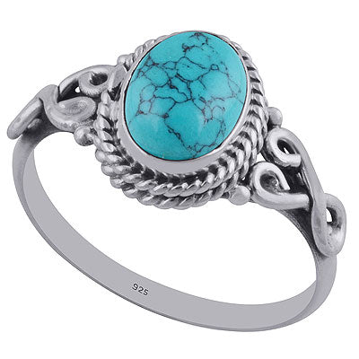Alluring Wire Work Around Turquoise Oval Shape 925 Sterling Solid Silver Ring - R3402309-132