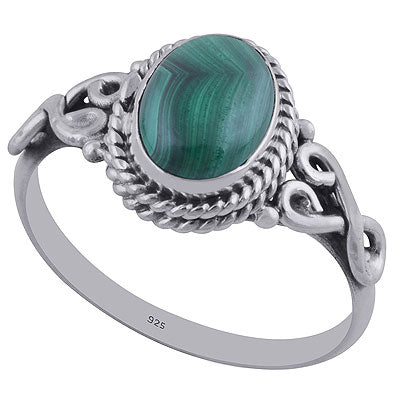 Alluring Wire Work Around Malachite Oval Shape 925 Sterling Solid Silver Ring - R3402309-151
