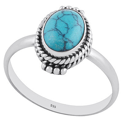 Stunning Rawa & Handwork Around Turquoise Oval Shape 925 Sterling Solid Silver Ring - R3402310-10