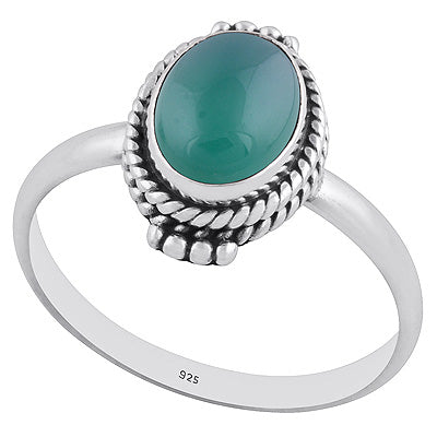Stunning Rawa & Handwork Around Green Onyx Oval Shape 925 Sterling Solid Silver Ring - R3402310-36