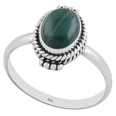 Stunning Rawa & Handwork Around Malachite Oval Shape 925 Sterling Solid Silver Ring - R3402310-44