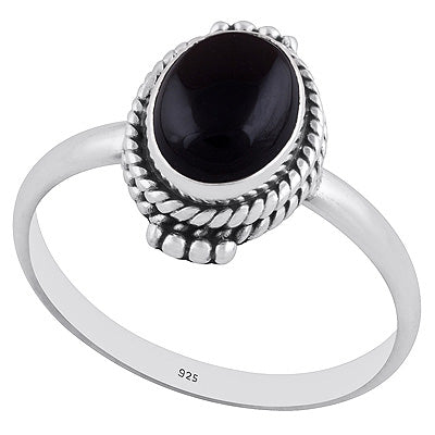 Stunning Rawa & Handwork Around Black Onyx Oval Shape 925 Sterling Solid Silver Ring - R3402310-50