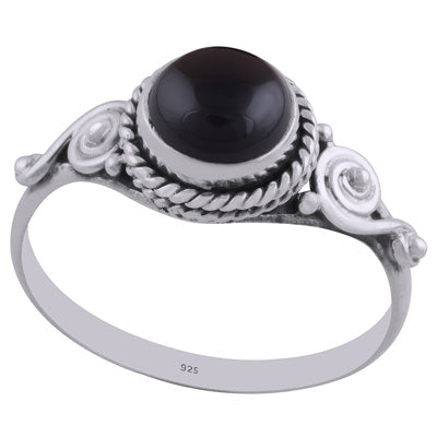 Gorgeous Twisted Wire Work Around Black Onyx Round Shape 925 Sterling Solid Silver Ring - R3402312-37