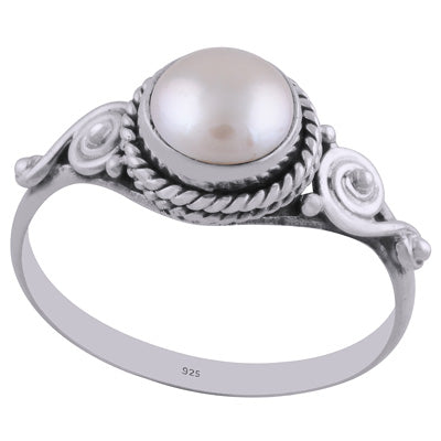 Gorgeous Twisted Wire Work Around Pearl Round Shape 925 Sterling Solid Silver Ring - R3402312-39