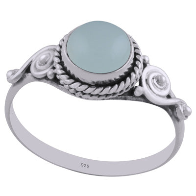 Gorgeous Twisted Wire Work Around Aqua Chalcedony Round Shape 925 Sterling Solid Silver Ring - R3402312-55
