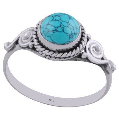 Gorgeous Twisted Wire Work Around Turquoise Round Shape 925 Sterling Solid Silver Ring - R3402312-8