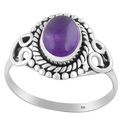 Stunning Work & Rawa Work Around Amethyst Oval Shape 925 Sterling Solid Silver Ring - R3402313-1