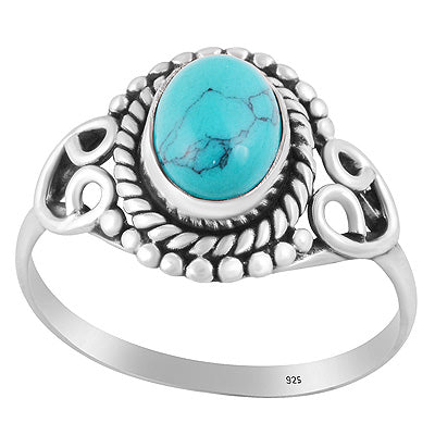 Stunning Work & Rawa Work Around Turquoise Oval Shape 925 Sterling Solid Silver Ring - R3402313-11