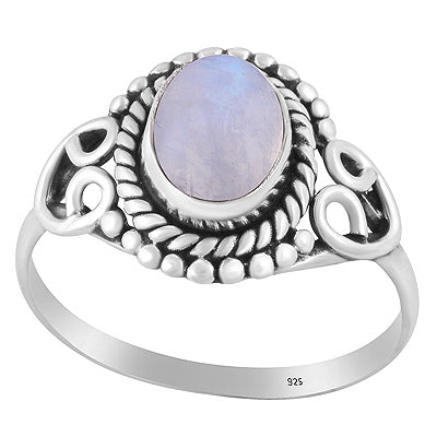 Stunning Work & Rawa Work Around Rainbow Moonstone Oval Shape 925 Sterling Solid Silver Ring - R3402313-17