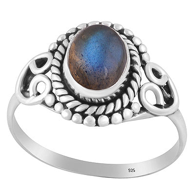 Stunning Work & Rawa Work Around Labradorite Oval Shape 925 Sterling Solid Silver Ring - R3402313-23