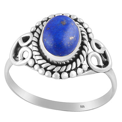 Stunning Work & Rawa Work Around Lapis Oval Shape 925 Sterling Solid Silver Ring - R3402313-29